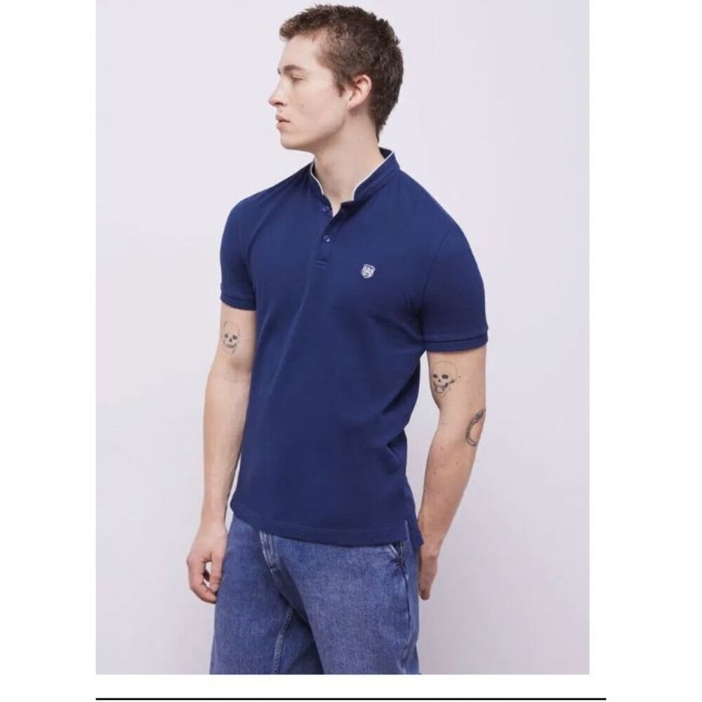 THE KOOPLES Navy Blue Officer Collar‎ Polo Shirt Size Small